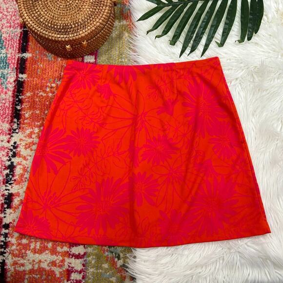Vintage Y2K 2000s Express Orange Pink Tropical Floral Stretch Mini Skirt Small - Picture 3 of 7